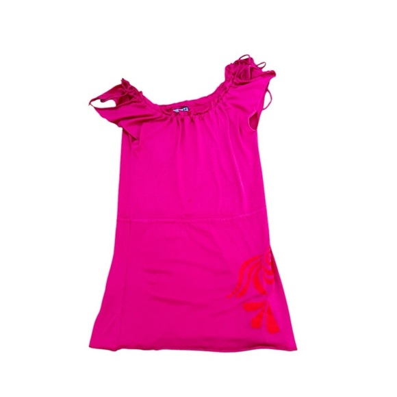 Letarte handmade fuchsia hot Pink tie shoulder Sleeve mini dress size small - Picture 5 of 7